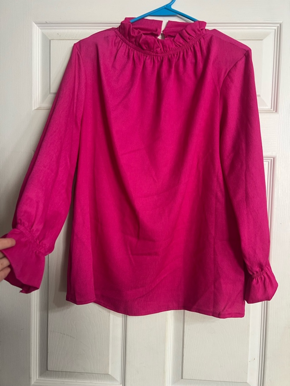 Women's Ruffle Mock Neck Long Sleeve Blouse - Hot Pink
